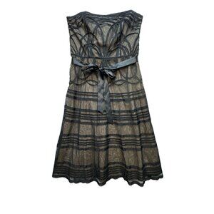 Ann Taylor Loft Strapless Dress Size 10 Black Lace Ribbon Belt Couture